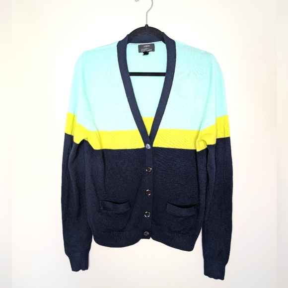 J. Crew Cashmere Color Block Cardigan sz L - Picture 1 of 6